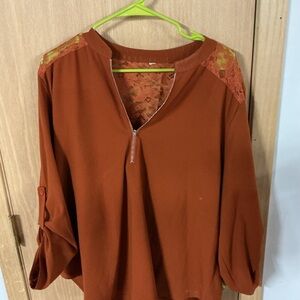 Elegant Rust Lace Accent Blouse